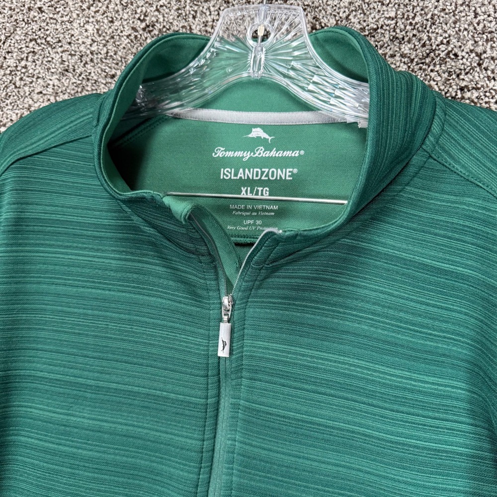 Tommy Bahama IslandZone 1/4 Zip Pullover Mens XL Green Striped Performance Golf